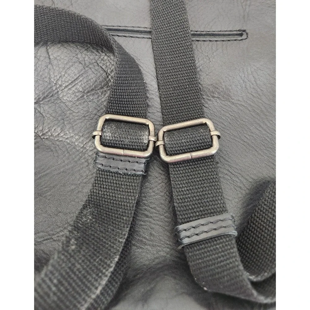 Black Genuine Leather Teardrop Small Backpack Purse Multi Pocket Y2K Style